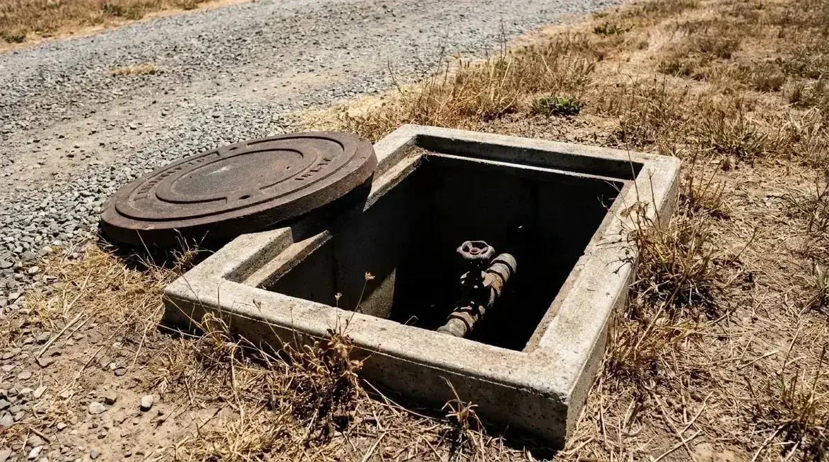 The water meter box opened at the curb, the valve and meter visible - Leak Detection in Mentone