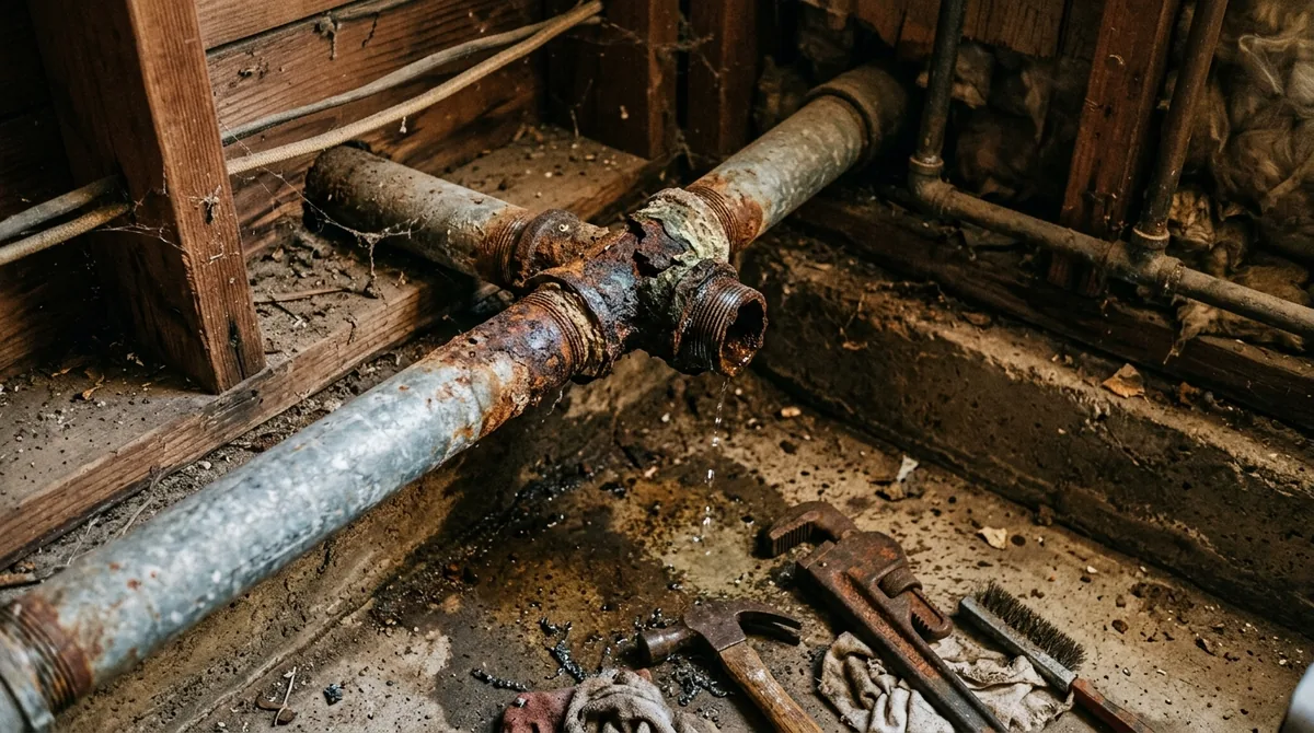 Old galvanized pipe corroded through at a threaded joint - Burst Pipe Repair in Mentone