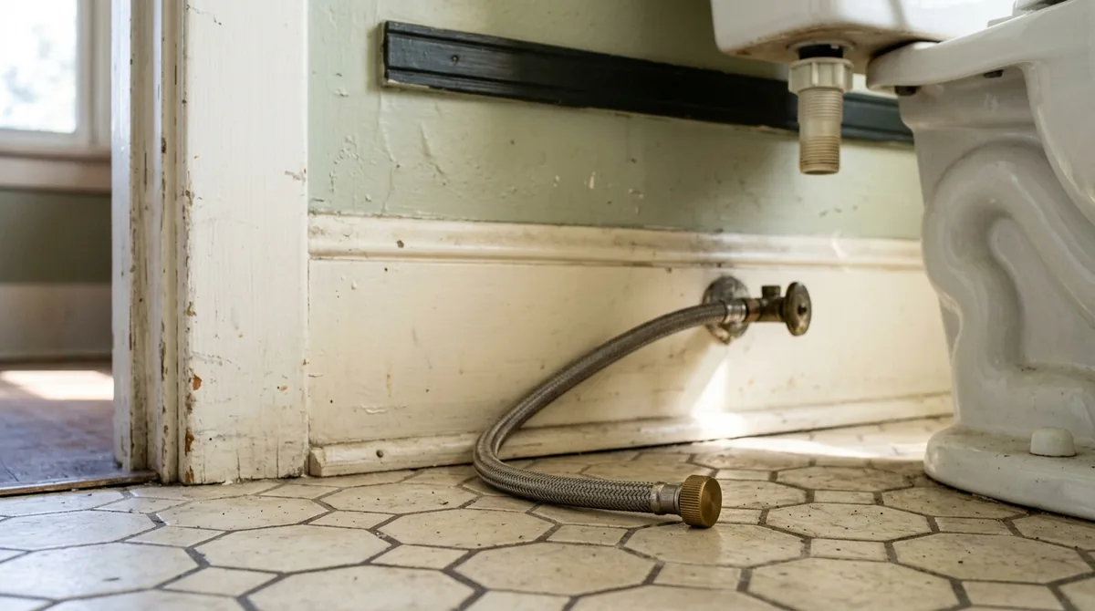 A supply line disconnected from a toilet fill valve and capped - Blocked Toilet Repair in Redlands