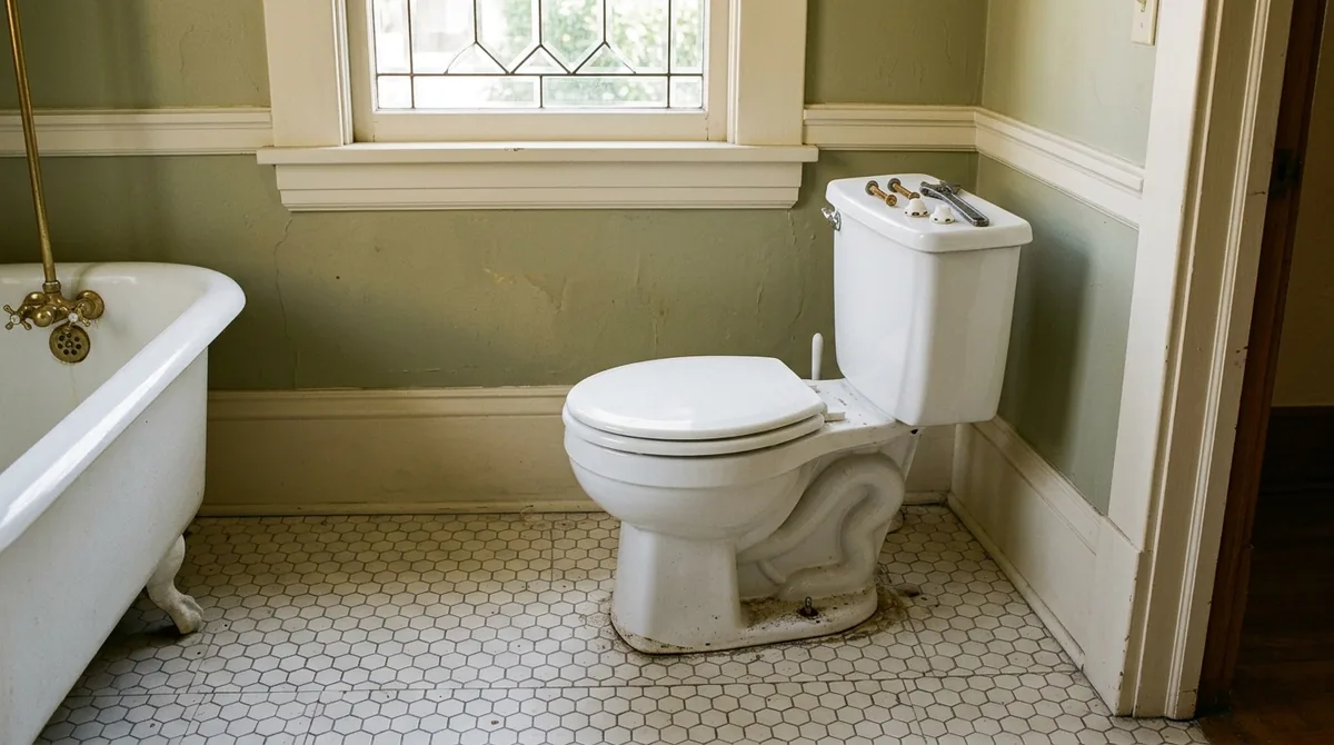 Floor bolts and their caps removed and set on the tank lid - Blocked Toilet Repair in Redlands