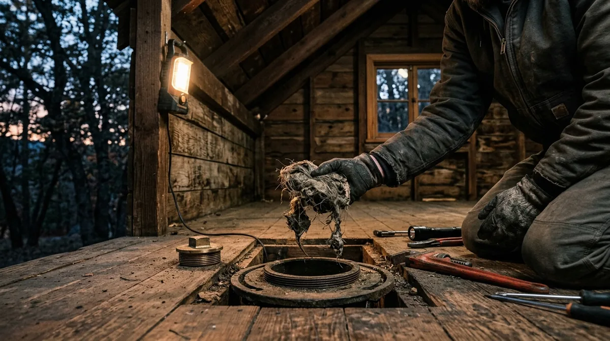 A gloved hand holding a wad pulled out of a trap way - Blocked Toilet Repair in Oak Glen