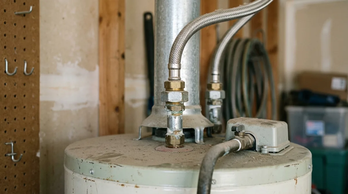 Flexible connectors and a dielectric union on a water heater's nipples - Water Heater Repair in Calimesa