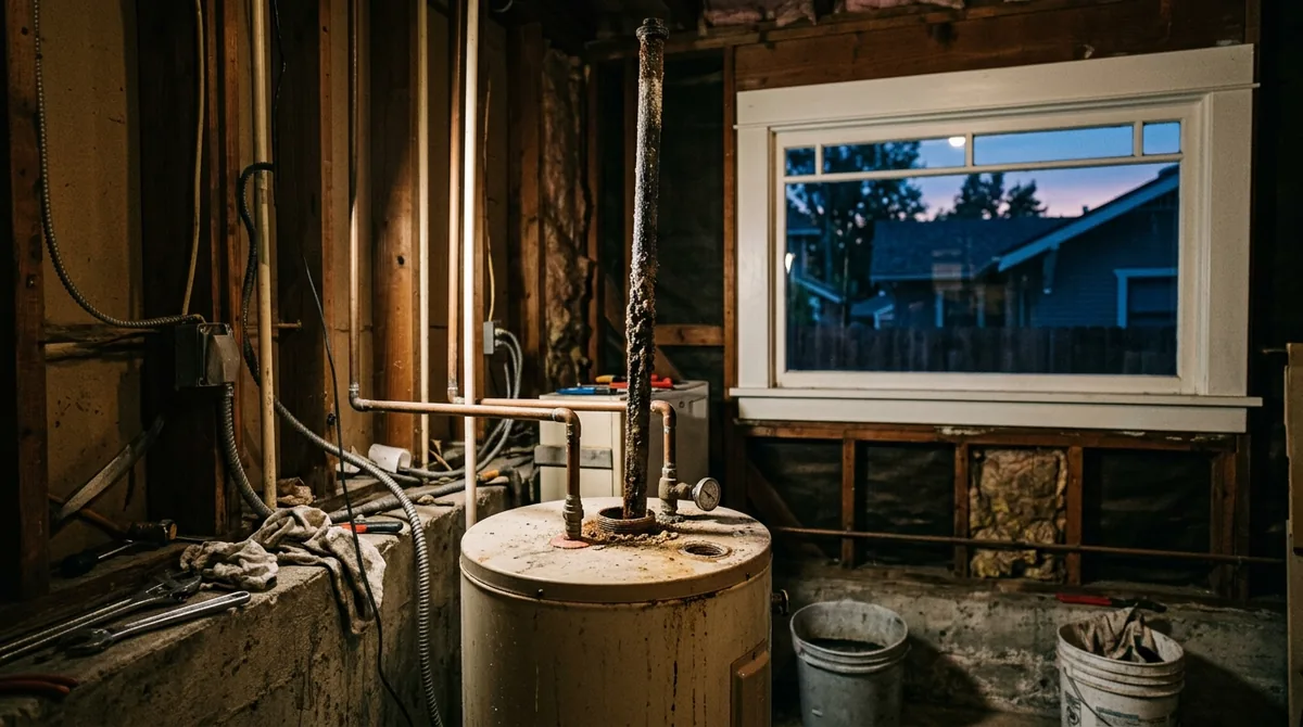 An anode rod being drawn up out of the top of a tank - Water Heater Repair in Redlands