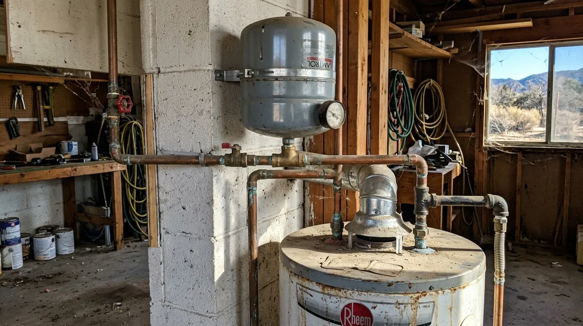 An expansion tank teed into the cold line above a heater - Water Heater Repair in Mentone