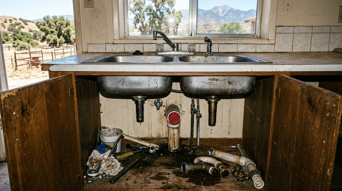 A double-bowl sink with both traps off and the wall stub capped - Drain Unblocking in Mentone