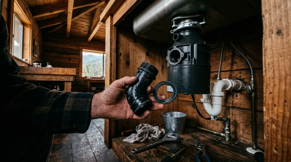 A garbage disposal discharge elbow off with the gasket in hand - Drain Unblocking in Oak Glen