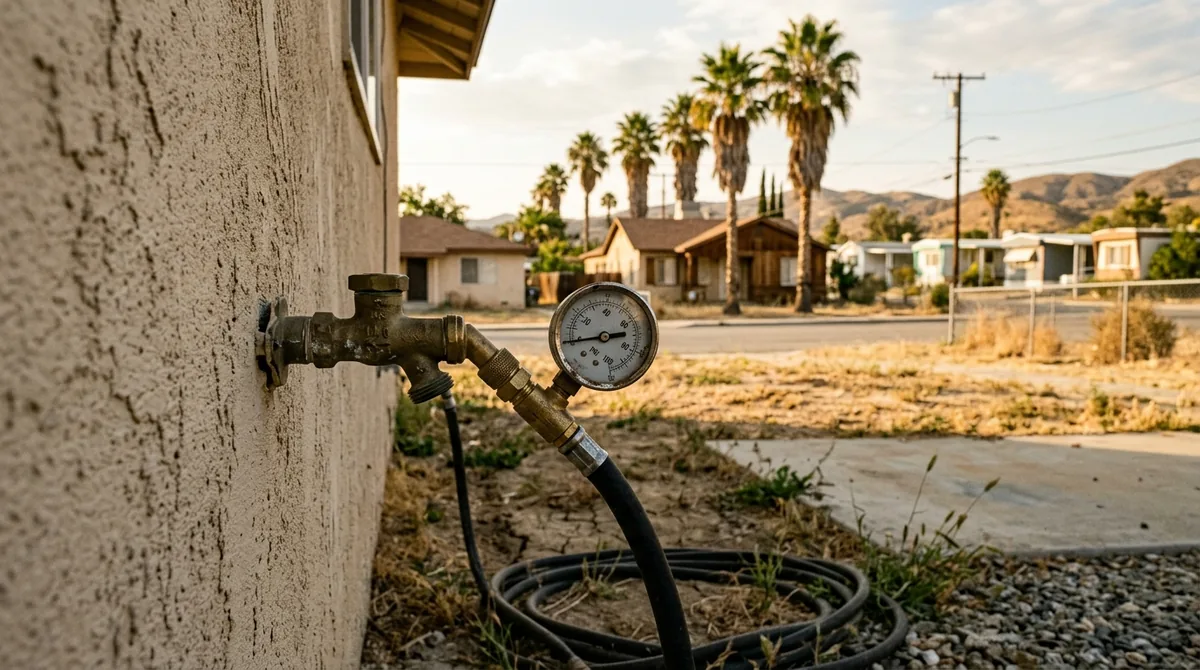 A manometer fitted to a hose bib for a static pressure test - Leak Detection in Calimesa