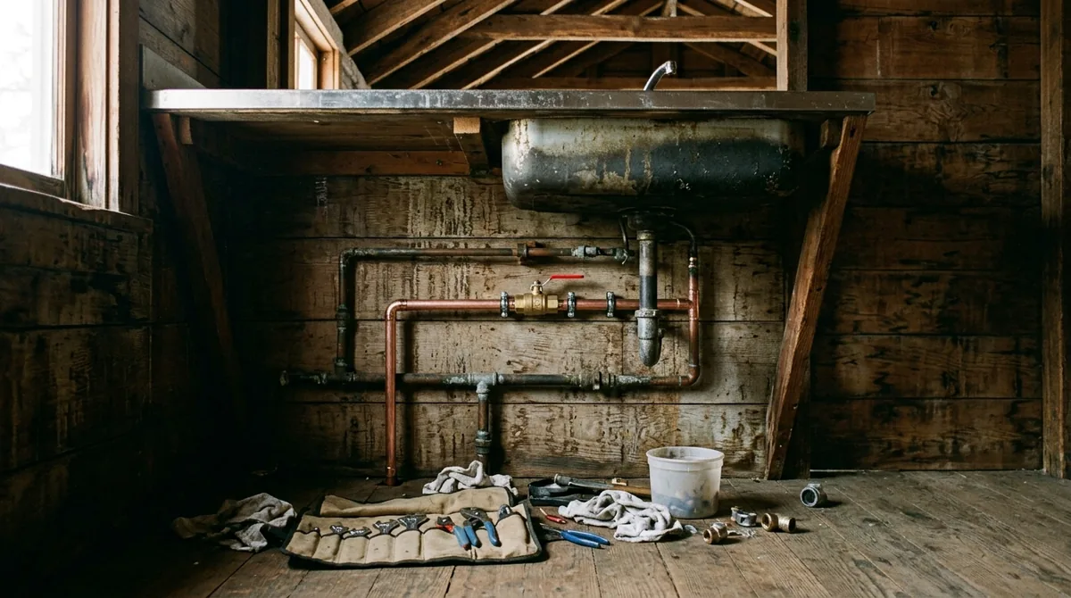 A new isolation valve on a line under a sink, bright pipe against old - Emergency plumbing in Oak Glen